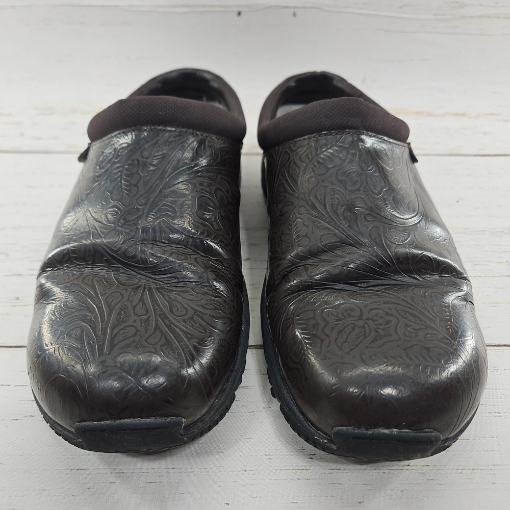 Merrell Encore Groove Floral Womens 9.5 Brown Clog Leather Slip On Mule Nurse - Picture 5 of 11